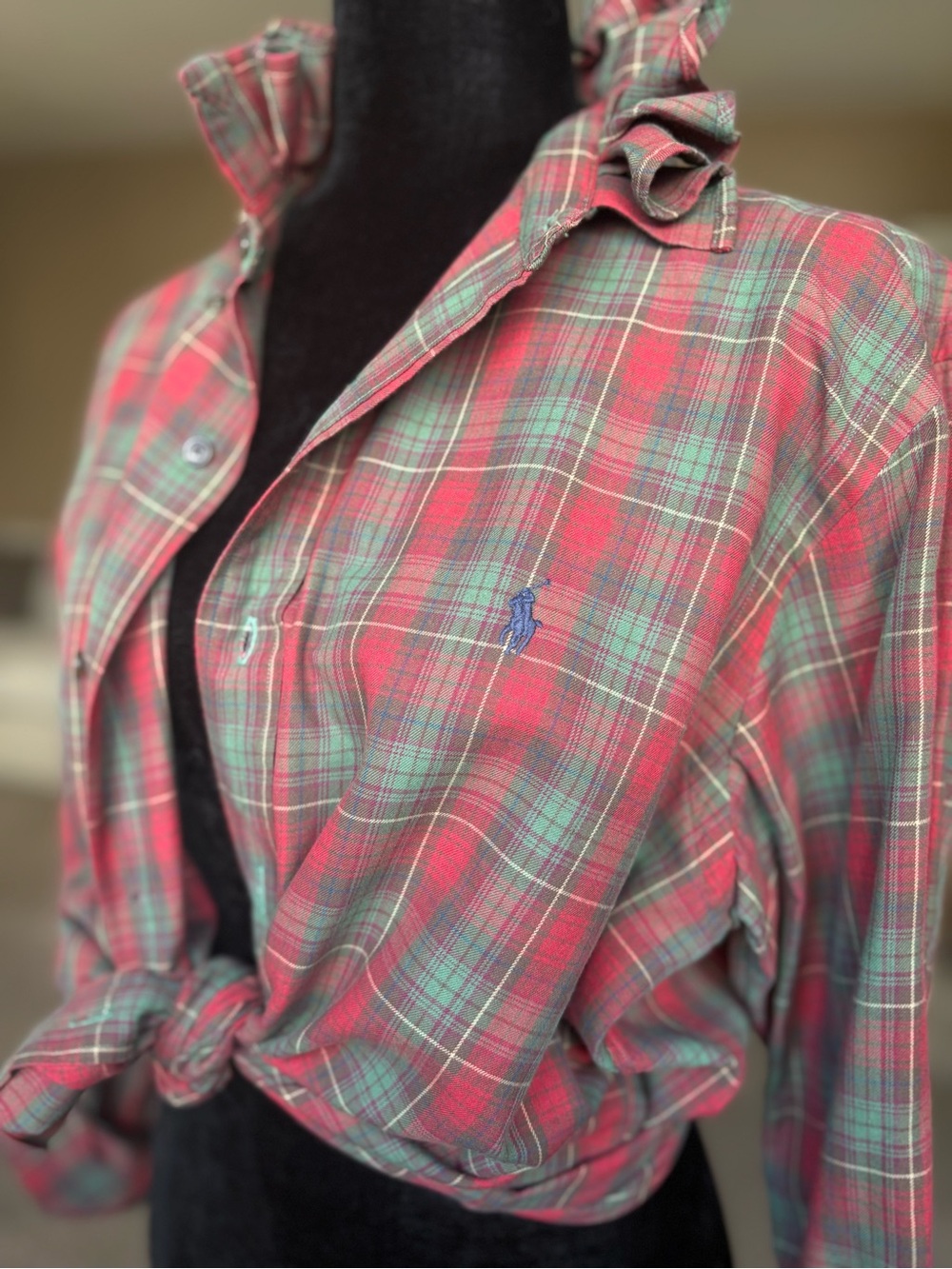 Reworked Ralph Lauren Christmas Plaid Button-Down Shirt - size m/l - Picture 4 of 7